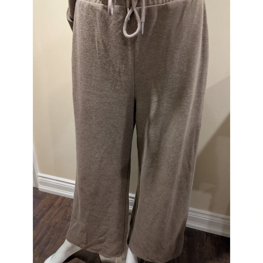 Zara Lounge Pants Beige Taupe Wide Leg Women's Size S Elastic Drawstring Pockets - Picture 3 of 9